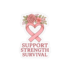 Support Strength Survival Transparent Outdoor Sticker - Die-Cut Floral Heart, Pink Ribbon Awareness, Car Decal, Gift for Survivor, [...]