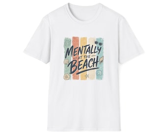 Mentally at the Beach T-Shirt | Retro Stripes, Sunglasses & Seashells
