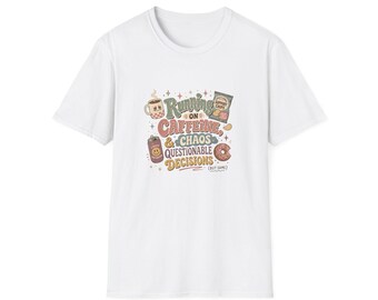 Running on Caffeine & Chaos T-Shirt | Coffee Mug Donut Illustration