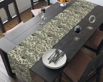 Chemin de table style victorien, motif toile de Jouy | Coton polyester