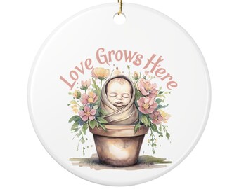 Adorno de cerámica "Aquí crece el amor", regalo floral para baby shower