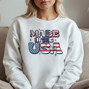 Moletom feito nos EUA | Gola redonda com bandeira patriótica americana | Camiseta do 4 de julho | Roupas do Orgulho dos EUA | Presente para o Dia da Independência