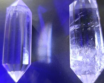 2 Cristalli di rocca sfaccettati doppia punta per cristalloterapia , ispirati ai cristalli di Vogel collezione , arredamento