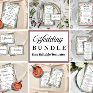 Blumenhochzeitseinladungspaket, Blush Blumenhochzeitseinladungsset, Hochzeitsvorlage im Grünen, Boho Blumen lädt Vorlage ein, bearbeitbar