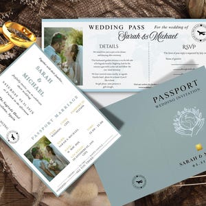 Passport Wedding Invitation, Vintage Green Wedding Invitation, Personalised Destination Wedding Cards, Save The Date Wedding Invitation