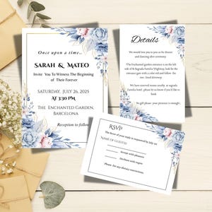 Hochzeitseinladungskarte, elegante blaue und weiße Hochzeitseinladung, DIY Printabe Karte, anpassbare Hochzeitseinladung, moderne Invite-Serie