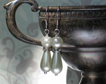 Ivory Pearl Earrings, Georgian Jewelry, 19th century Jewelry, Historical Jewelry, White Pearl Teardrop Earrings, Gilded Age Jewelry