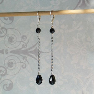 Jet Black Art Deco Earrings Silver and Black Jewelry 1920s Jewelry 1930s Jewelry Long Black Earrings Great Gatsby Jewelry