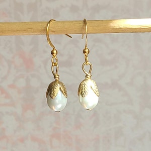 Pendientes colgantes de perlas victorianas: chapados en oro de 14 k, estilo Bridgerton