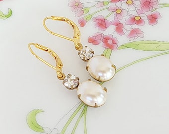 Pearl Drop Gold Earrings Ivory Pearl Earrings Historical Jewelry 19th century Jewelry Gilded Age Style Jewelry