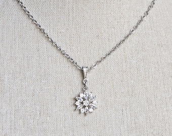 Silver Floral Pendant Necklace Bridgerton Style Regency Jewelry
