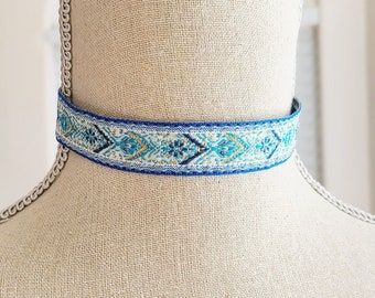 Blue and Gold Choker, Historical 18th century style choker, Georgian Jewelry, Regency Jewelry