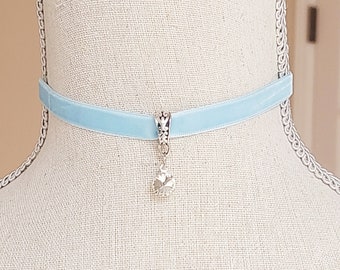 Blue Velvet Choker with Sparkling Clear Jewel, Historical Jewelry, Bridgerton Inspired, 19th Century Necklace