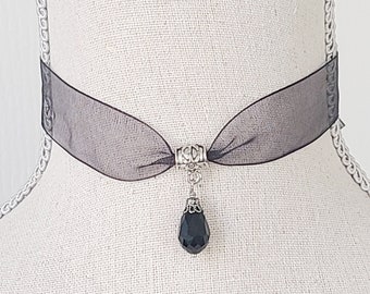 Black Ribbon Choker with Ribbon Tie 18th and 19th Century Jewelry, Historical Jewelry, Victorian Gilded Age Choker