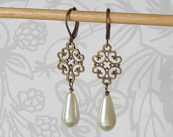 Pearl Teardrop Earrings, Historical Jewelry, 19th Century Jewelry, Victorian Gilded Age Jewelry