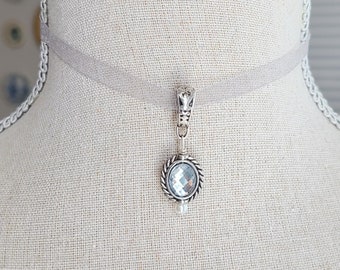 Silver Ribbon Pendant Choker, Silver Necklace, Regency Jewelry, Historical Jewelry, 19th Century Jewelry, Bridgerton Inspired