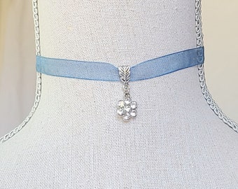 Blue Choker For Historical Events 19th Century Costumes  Regency Jewelry Bridgerton Inspired Blue Rhinestone Choker Blue Necklace Flower