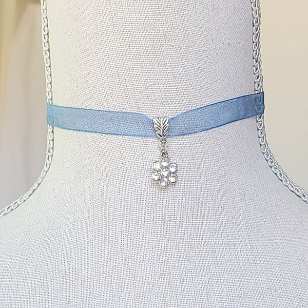 Blue Choker For Historical Events 19th Century Costumes  Regency Jewelry Bridgerton Inspired Blue Rhinestone Choker Blue Necklace Flower