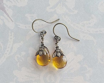 Honeybee Earrings For Gardening Gift For Bee Lover's Cute Bee Jewelry, Tiny Bee Earrings, Nature Jewelry, Little Honeybee Woodland Jewelry