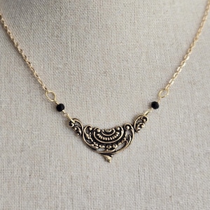 Victorian Filigree and Black Jet Glass Necklace Gilded Age Jewelry 19th Century Historical Jewelry Vintage Style Necklace Belle Epoque