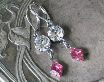 Pink Rhinestone Earrings, Regency Earrings For Bridgerton Inspired Looks Swarovski Crystal Earrings