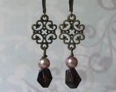 Tudor Earrings with Garnet Gemstone and Glass pearls Outlander Inspired, Scottish Jewelry