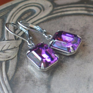 Amethyst Swarovski Earrings Gift Georgian Regency Jewelry, Amethyst Earrings, 19th century, Purple Earrings, Bridgerton Inspired
