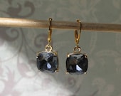 Grey Blue Faceted Glass Earrings