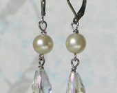 Ivory Pearl and Glass Teardrop Earrings, Bridal Jewelry, Georgian Jewelry