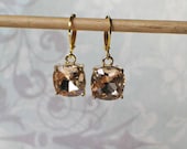 Blush Pink Faceted Glass Earrings, Gold ,Dangle