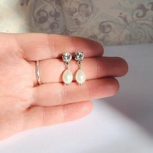 Crystal Rhinestone Pearl Teardrop Stud Earrings, Historical Jewelry, Pearl Drop Earrings, 18th and 19th Century Jewelry, Pearl Jewelry Gift image 4