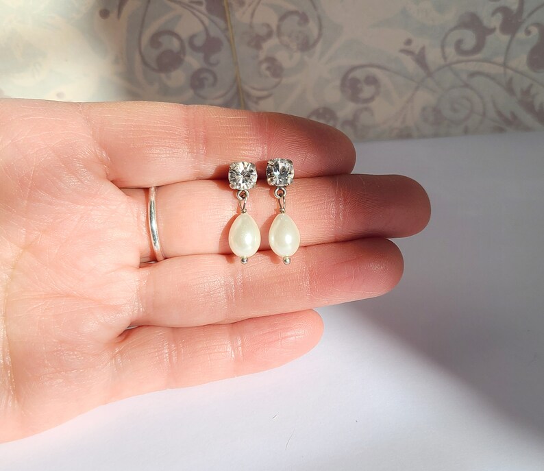 Crystal Rhinestone Pearl Teardrop Stud Earrings, Historical Jewelry, Pearl Drop Earrings, 18th and 19th Century Jewelry, Pearl Jewelry Gift image 4