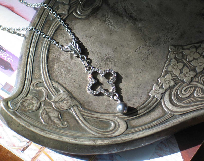 Rhinestone Quatrefoil Clover Necklace Renaissance Jewelry