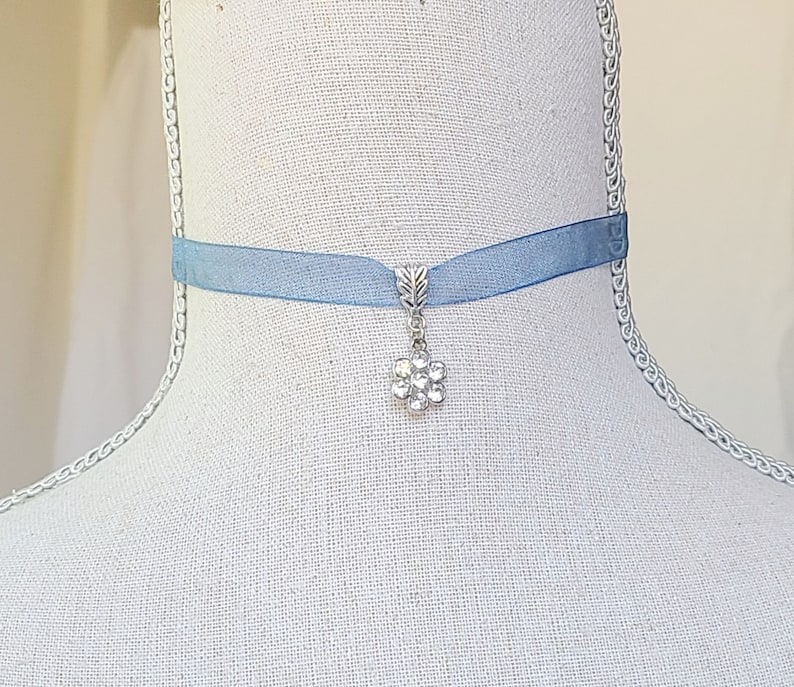 Blue Choker For Historical Events 19th Century Costumes Regency Jewelry Bridgerton Inspired Blue Rhinestone Choker Blue Necklace Flower image 1