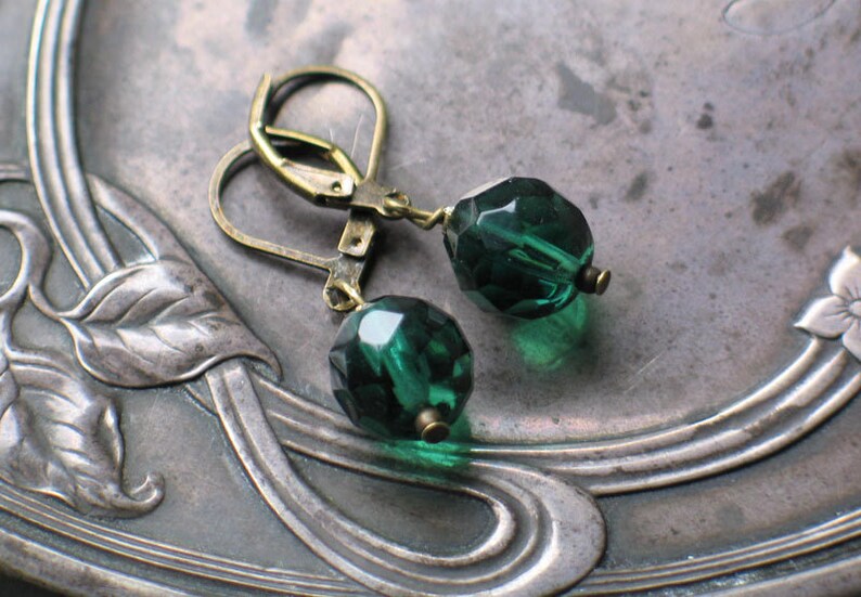 Tourmaline Green Earrings, Tourmaline Jewelry, Historical Jewelry, Green Earrings Czech Fire Polished Jewelry Gilded Age Jewelry image 4
