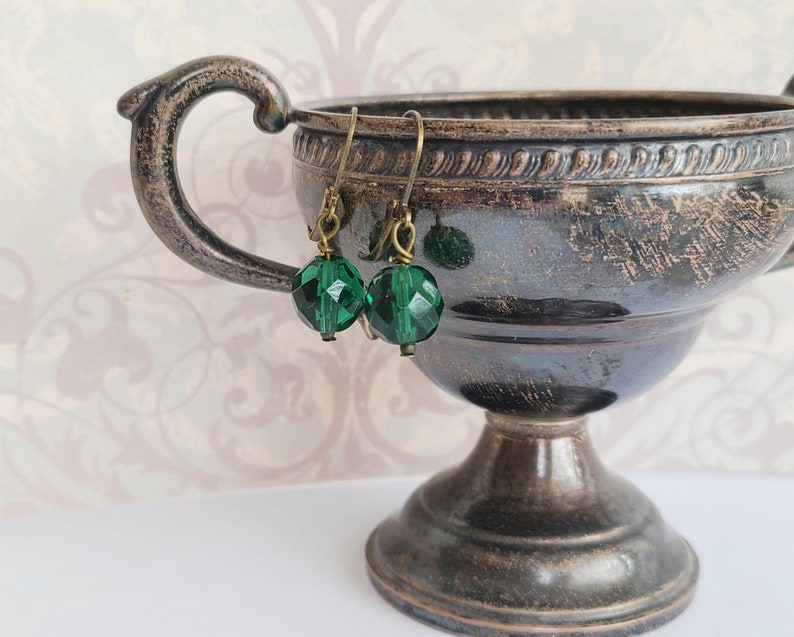 Tourmaline Green Earrings, Tourmaline Jewelry, Historical Jewelry, Green Earrings Czech Fire Polished Jewelry Gilded Age Jewelry image 3