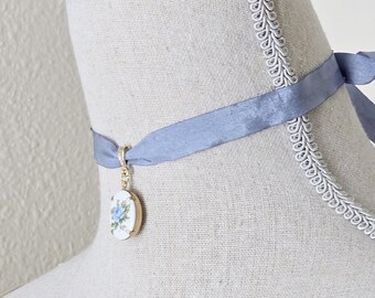 Blue Rose Choker, Victorian Ribbon Necklace, Gilded Age Jewelry - Etsy