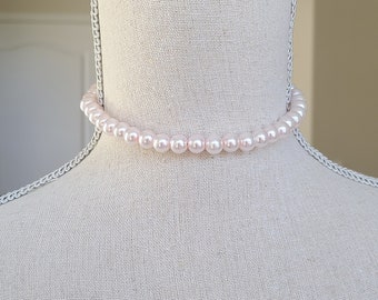 Pink Pearl Choker, 19th Century Jewelry, Gilded Age Jewelry, Blush Pink Pearl Necklace , Bridal Jewelry, Victorian Jewelry