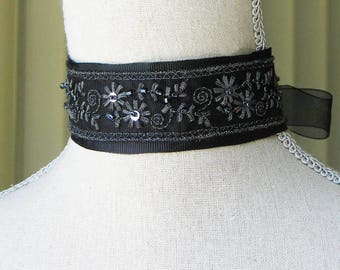 Choker Black Silver Beaded Jewelry Gift  For Historical Jewelry Costume Outlander Black Choker For 18th Century Jewelry