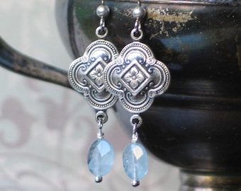 Aquamarine Earrings For Historical Jewelry of the 18th and 19th Century Victorian Jewelry Gilded Age Style March Birthstone Silver Victorian