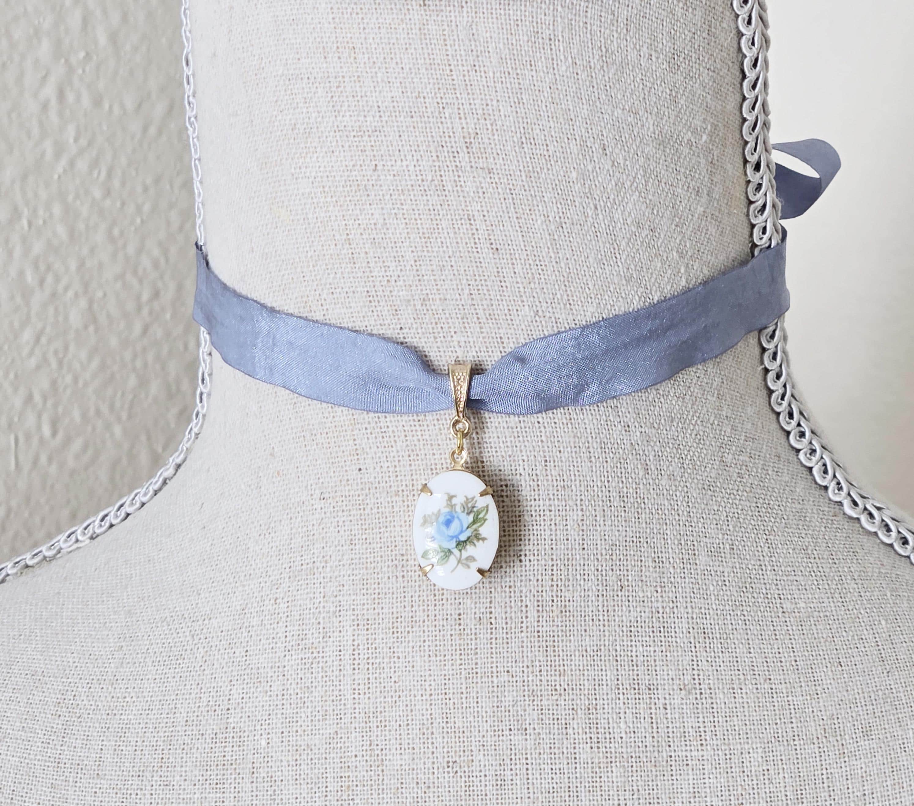 Blue Rose Choker, Victorian Ribbon Necklace, Gilded Age Jewelry - Etsy
