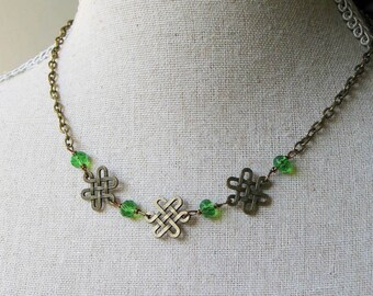 Triple Celtic Knot Greenstone Necklace, Outlander Inspired, Irish Jewelry, Scottish Jewelry, Emerald Green Necklace, Celtic Jewelry