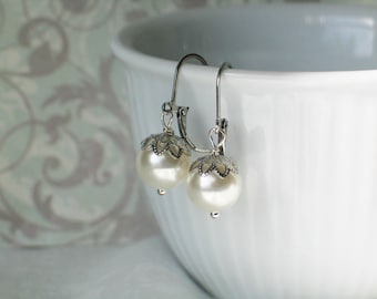 Ivory Pearl Earrings, Ivory Pearl Jewelry, Historical Jewelry, Regency Jewelry, White Pearl Earrings, Pearl Drop Earrings, Stocking Stuffer