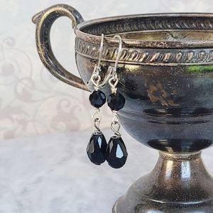 Art Deco Black Teardrop Earrings 1920's, Downton Abbey Inspired Jewelry Jet Black Deco Earrings Black and Silver Earrings 1920's Jewelry