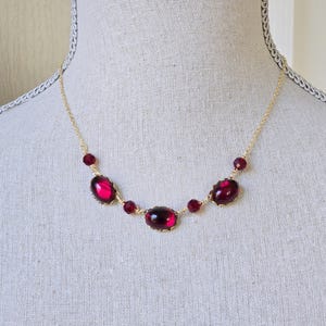 Victorian Necklace Ruby Red Glass Cabochon Necklace Historical Jewelry Victorian Gilded Age Jewelry 19th Century Necklace