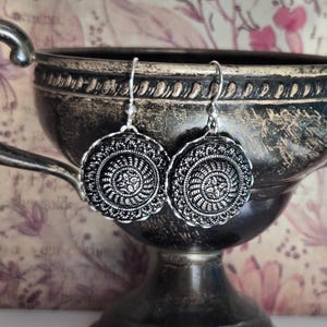 Victorian Silver Earrings Round Button Style Historical Jewelry 19th Century Silver and Black Earrings 1890&#39;s Gilded Age Jewelry