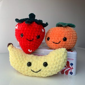 Fruit Plushie Crochet Pattern Set – Strawberry, Banana & Orange | Cute Amigurumi PDF Pattern Bundle for Beginners