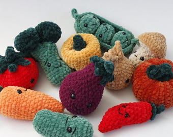 Veggie Plushies Crochet Pattern Set • 12 Amigurumi Vegetables PDF • Broccoli, Carrot, Tomato & More