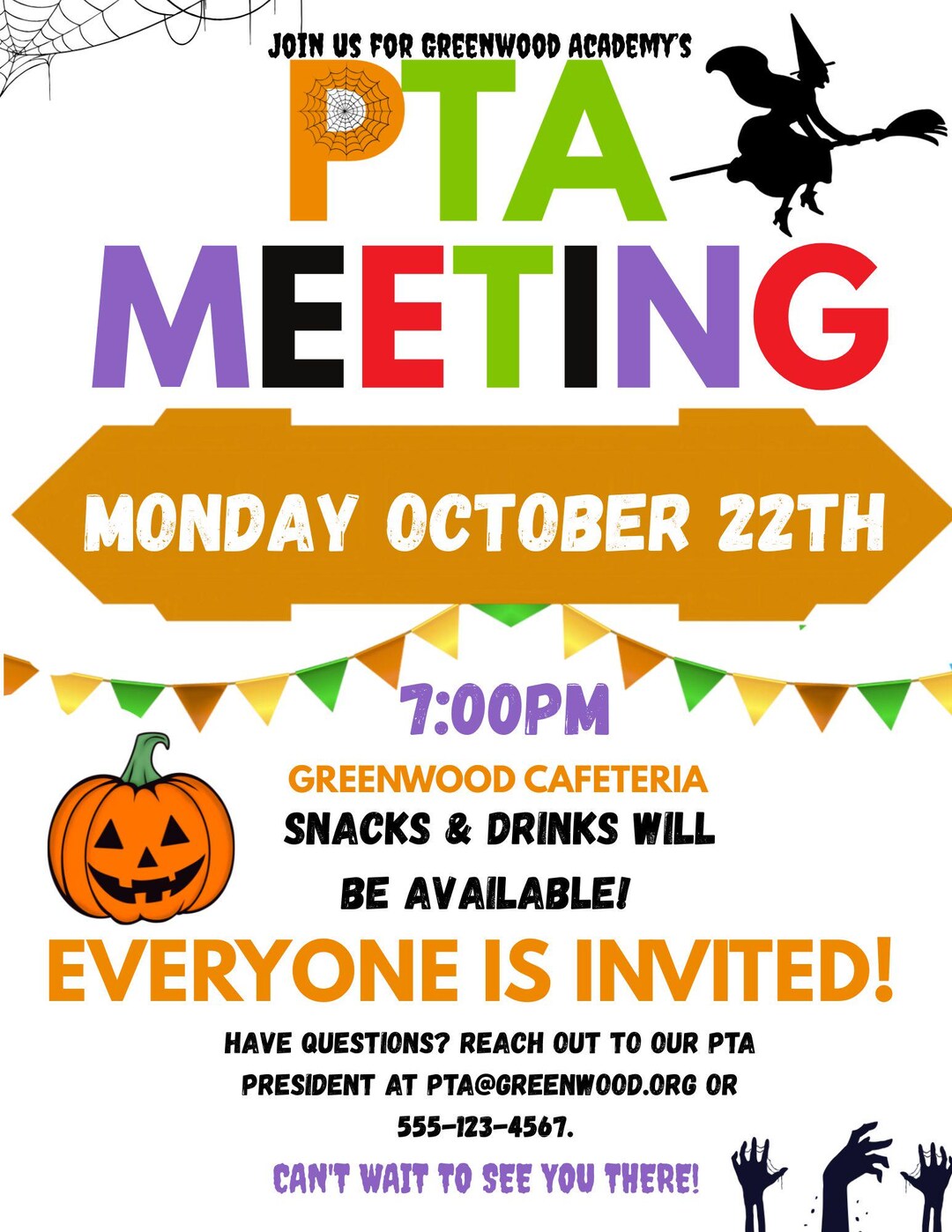 Halloween October PTA Flyer Template | Editable Canva School PTO ...