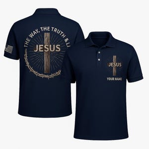 Jesus Cross Polo Shirt Christian Custom Gift for Men Religious Tee